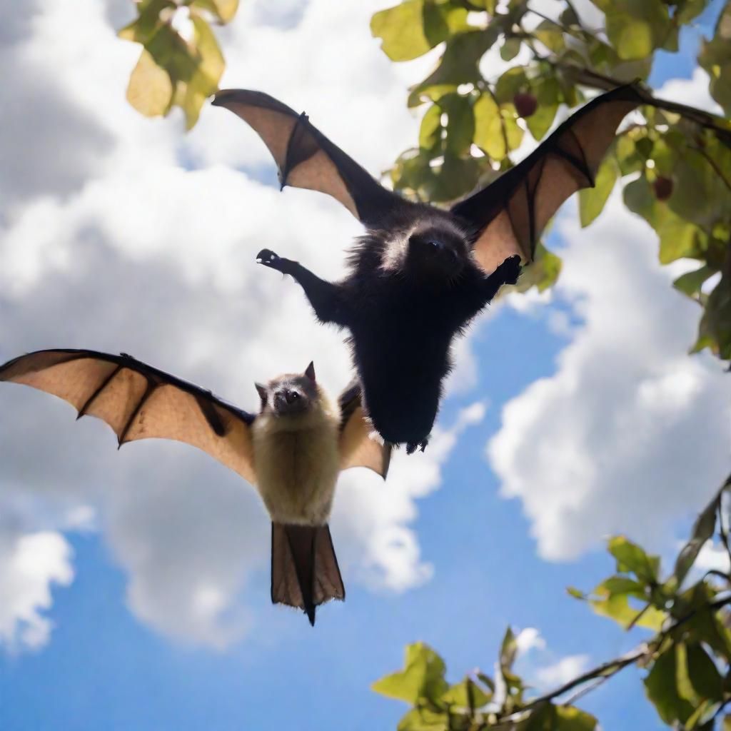 Fluffy Fruit Bats Flying in Divine Sunshine