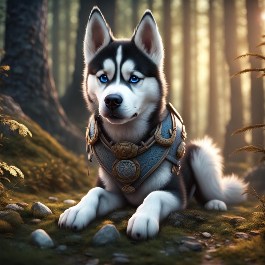 Cute Siberian Husky: Detailed Fantasy Art
