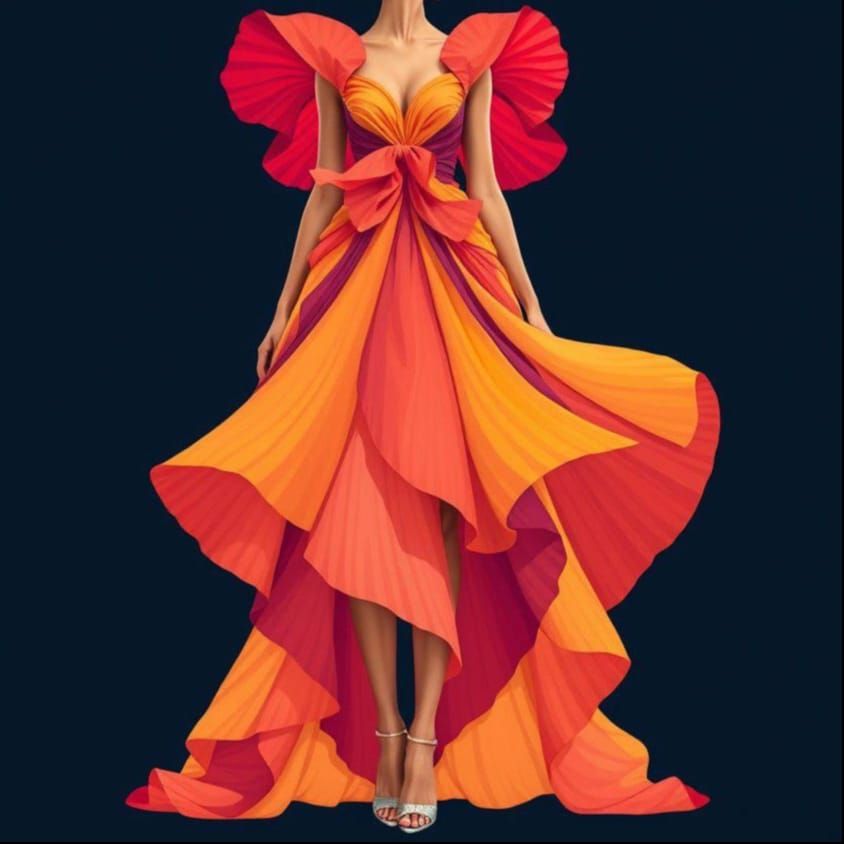 Woman in Iris Dress: Photorealistic Maxfield Parrish Style