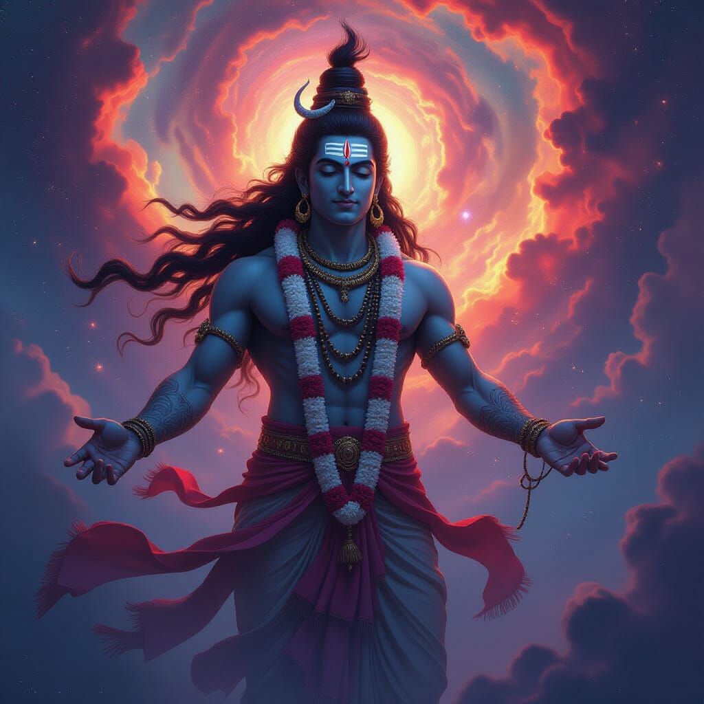 Cosmic Shiva in Galaxy with Fire Aura, Digital Art