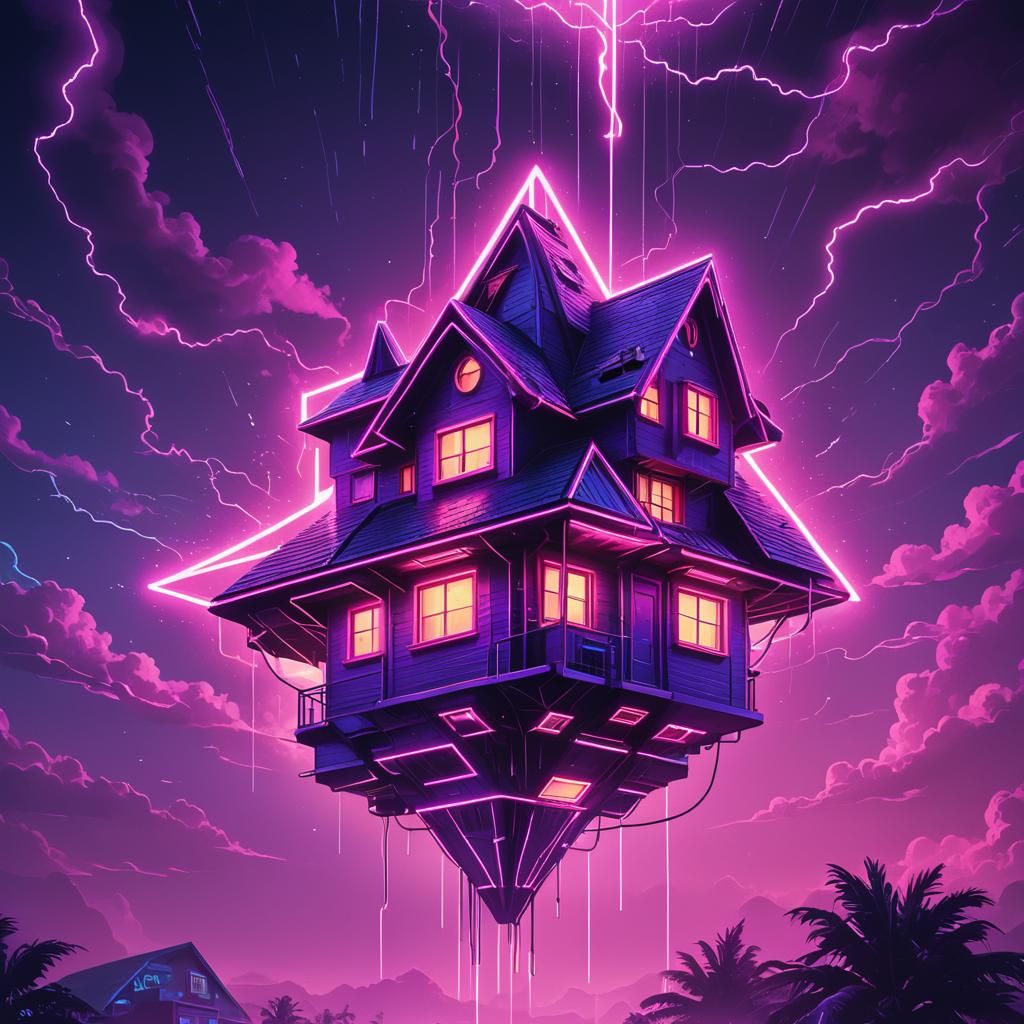 Neon Star House in Synthwave Retrofuturism