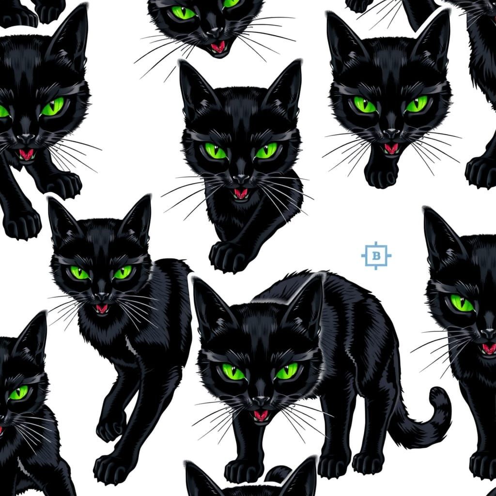 Flash Tattoo Sheet with Fierce Black Cats