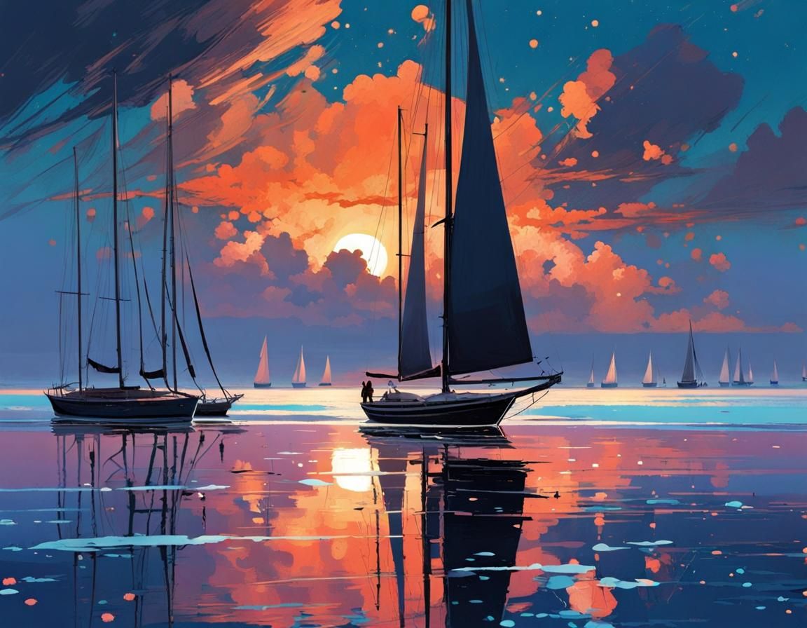 Bioluminescent Sailboat Seascape: Digital Matte Painting