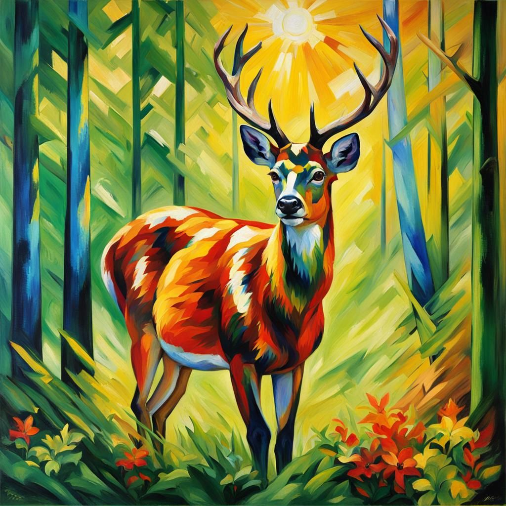 Deer Portrait in Expressionist Style