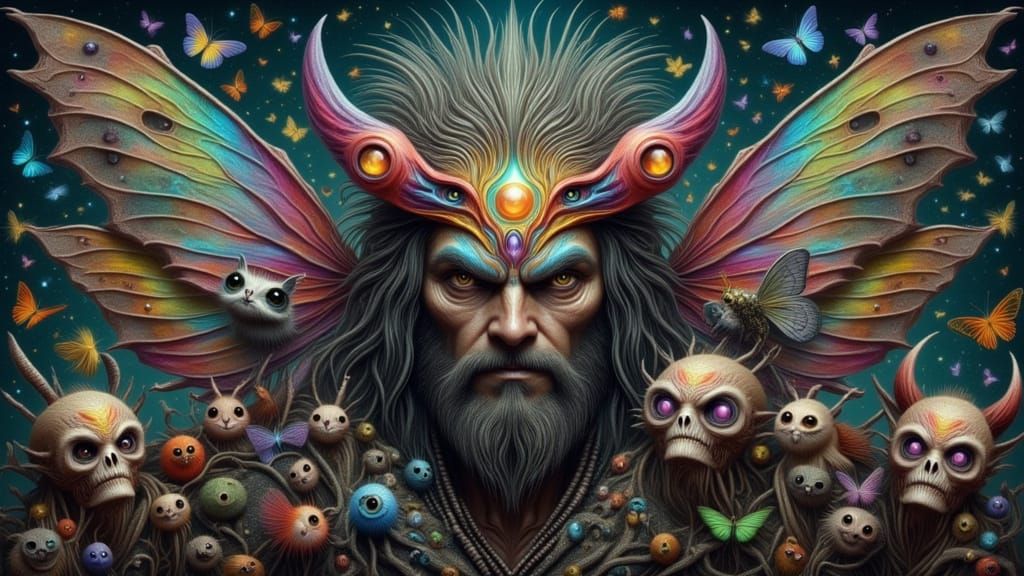 Surreal Creature Portrait with Rainbow Cosmic-Horror Style