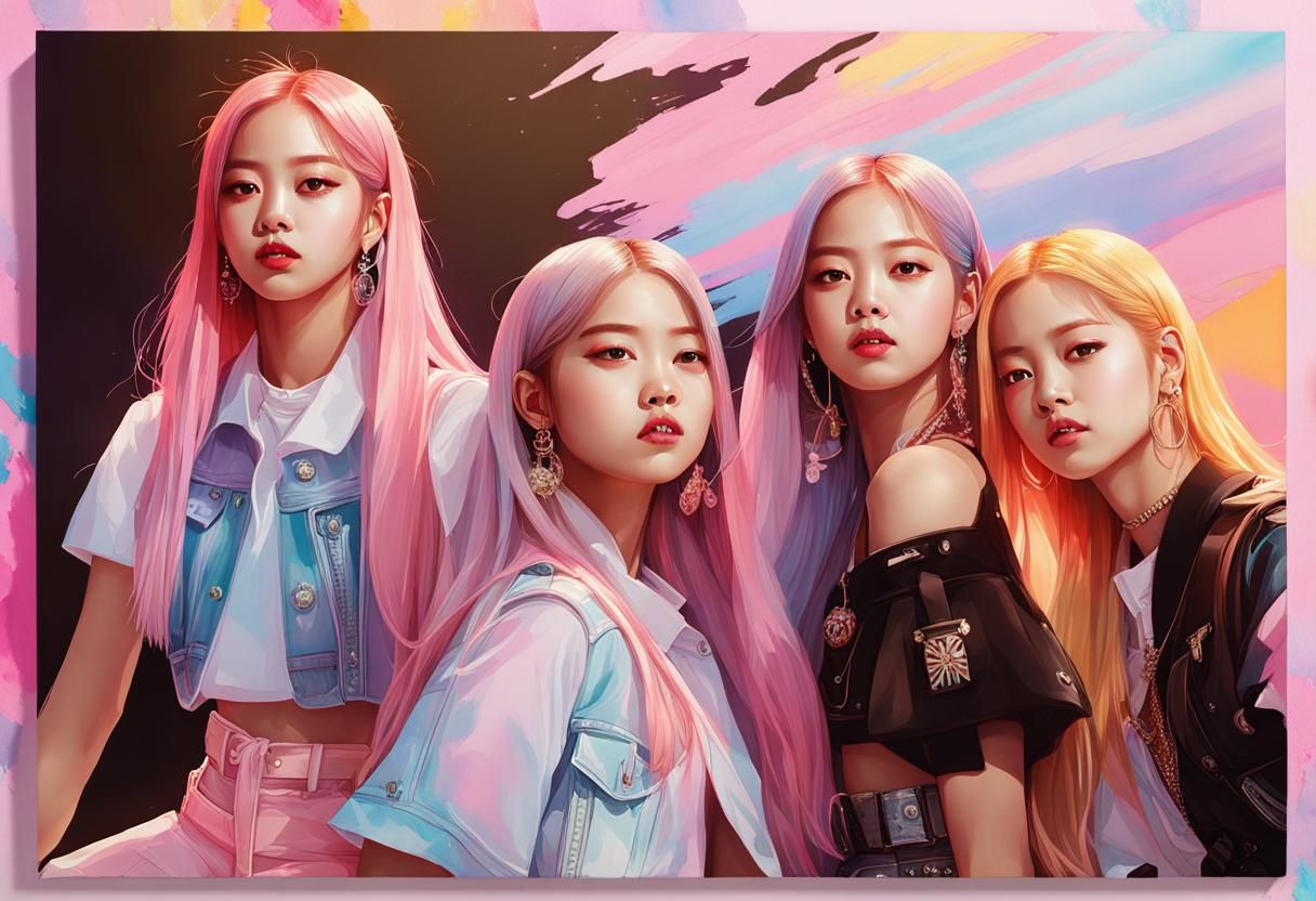 Blackpink Portrait in Art Nouveau Watercolor Style