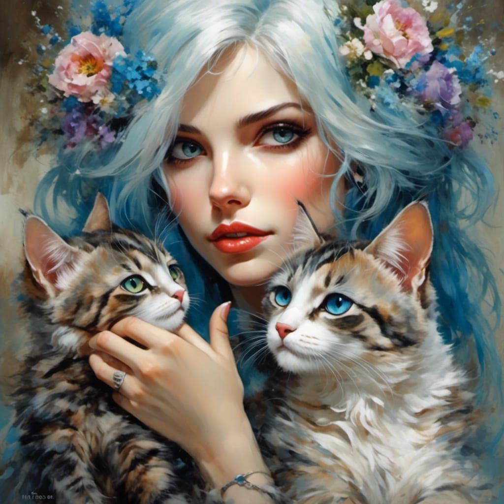 Woman with Cat: A Detailed Expressive Painting