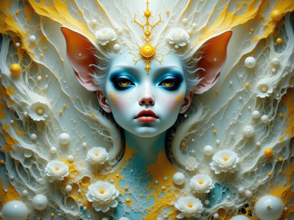 Mystical Dreamscape Portrait with Iridescent Blue Animal