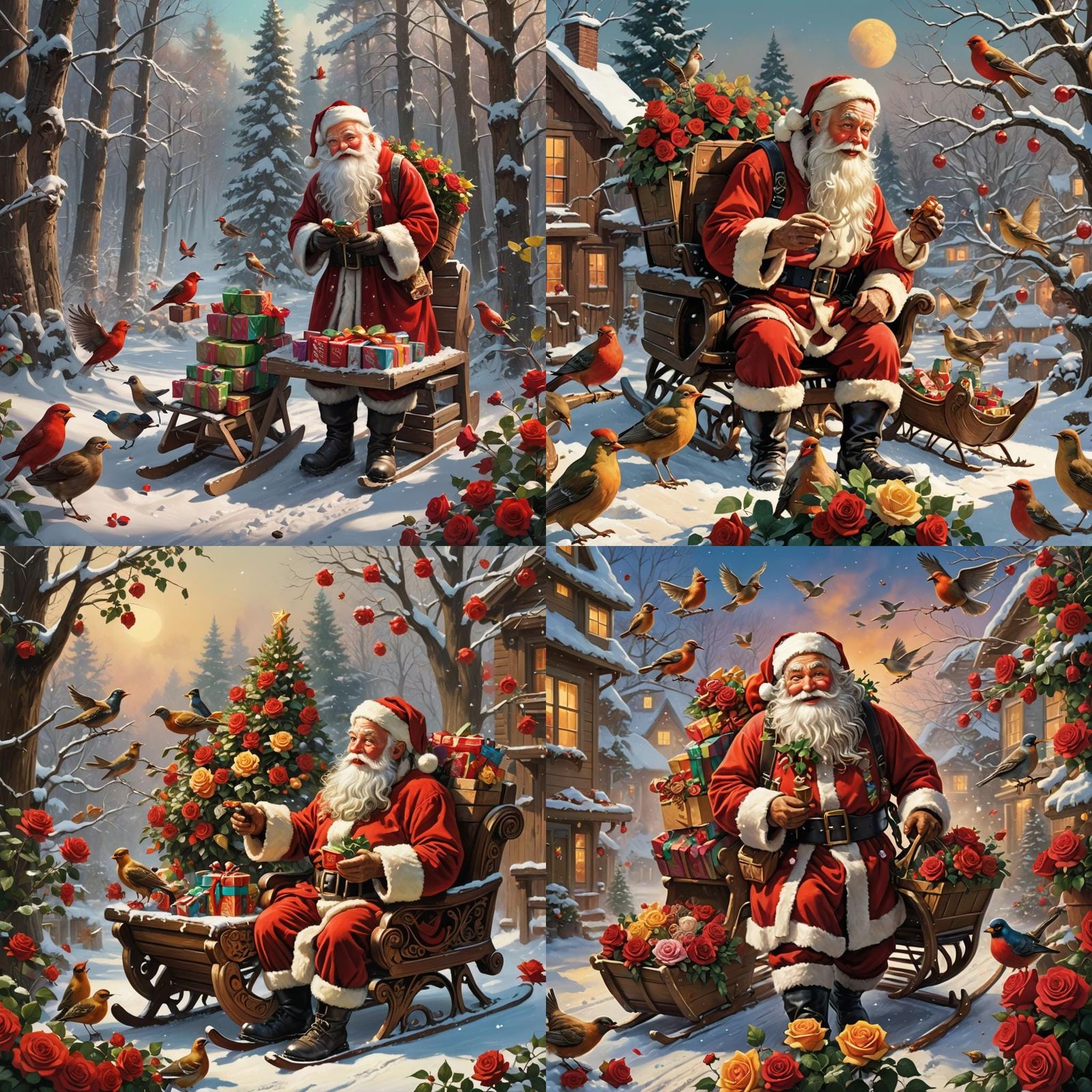 Hyperrealistic Coca-Cola Santa with Roses and Gifts