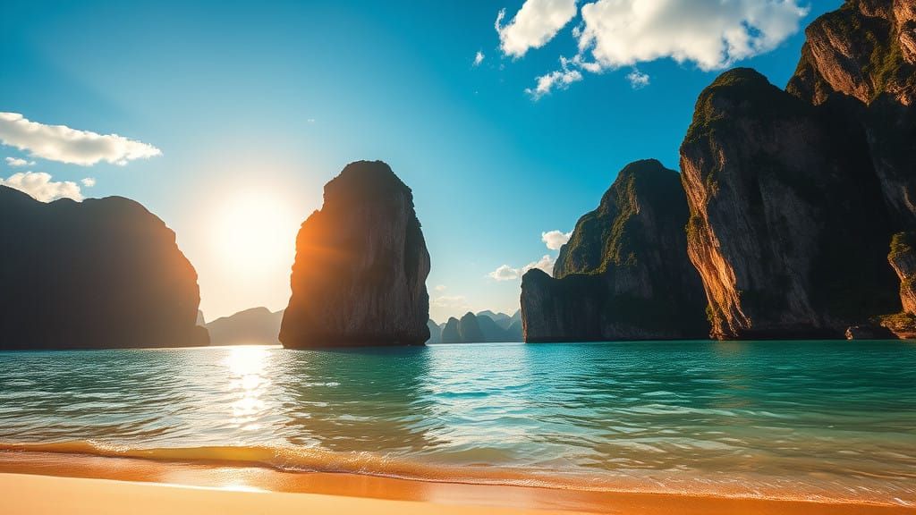 Ha Long Bay Landscape in Cinematic 35mm Film Style