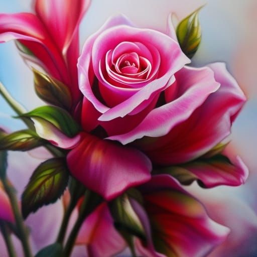 Fiery Rose: An Acrylic and Watercolor Painting