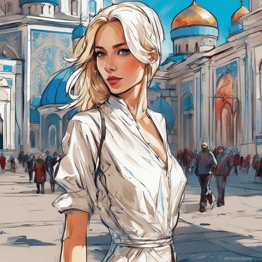 Beautiful Blond Tatar Girl in Kazan Street Portrait
