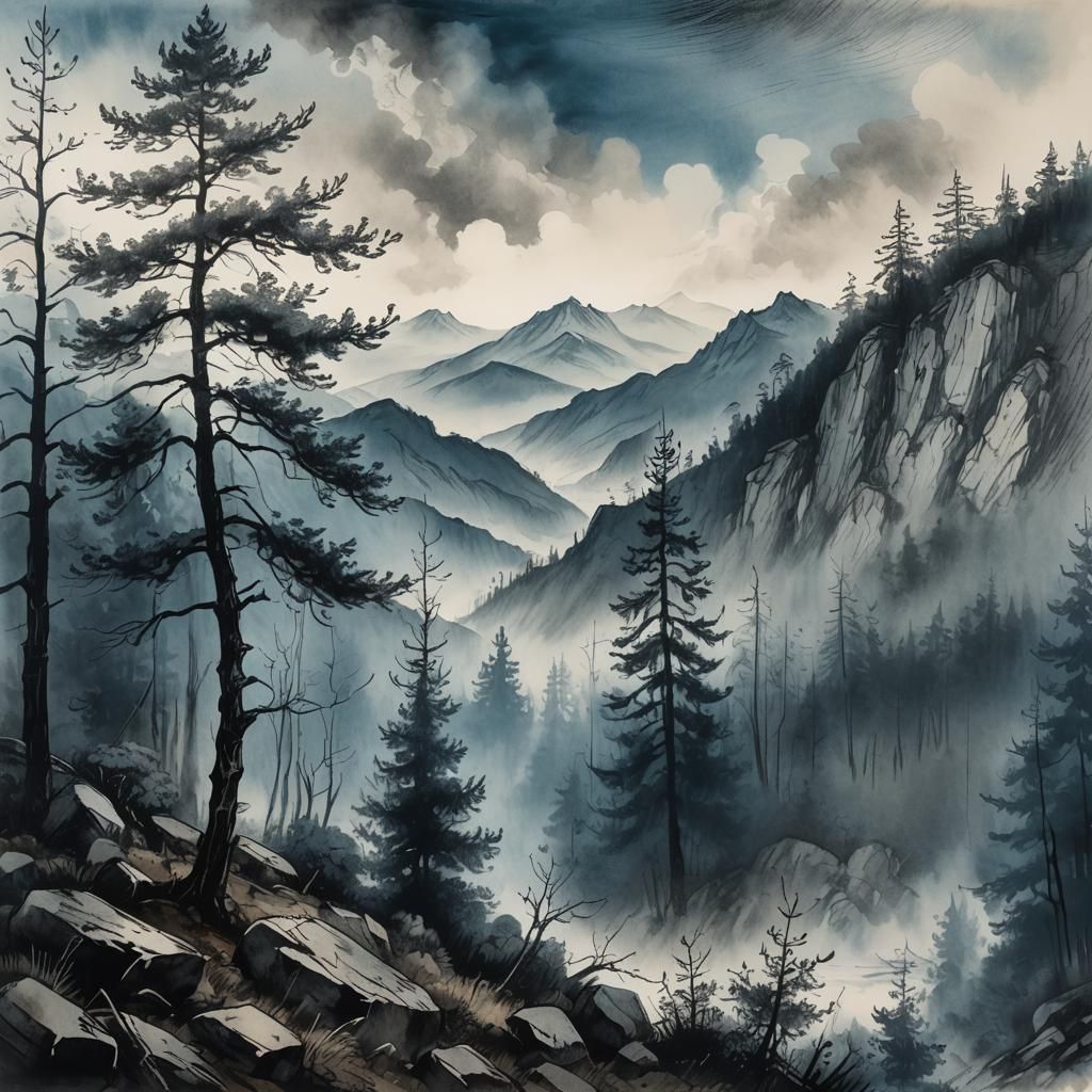 Dramatic Charcoal Landscape in Rembrandt-esque Style