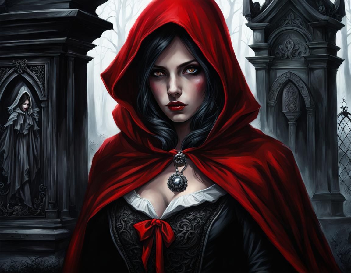 Menacing Vampire as Little Red Riding Hood Portrait