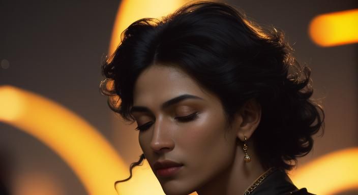 Joyful Iranian Man Dancing in Rembrandt Lighting