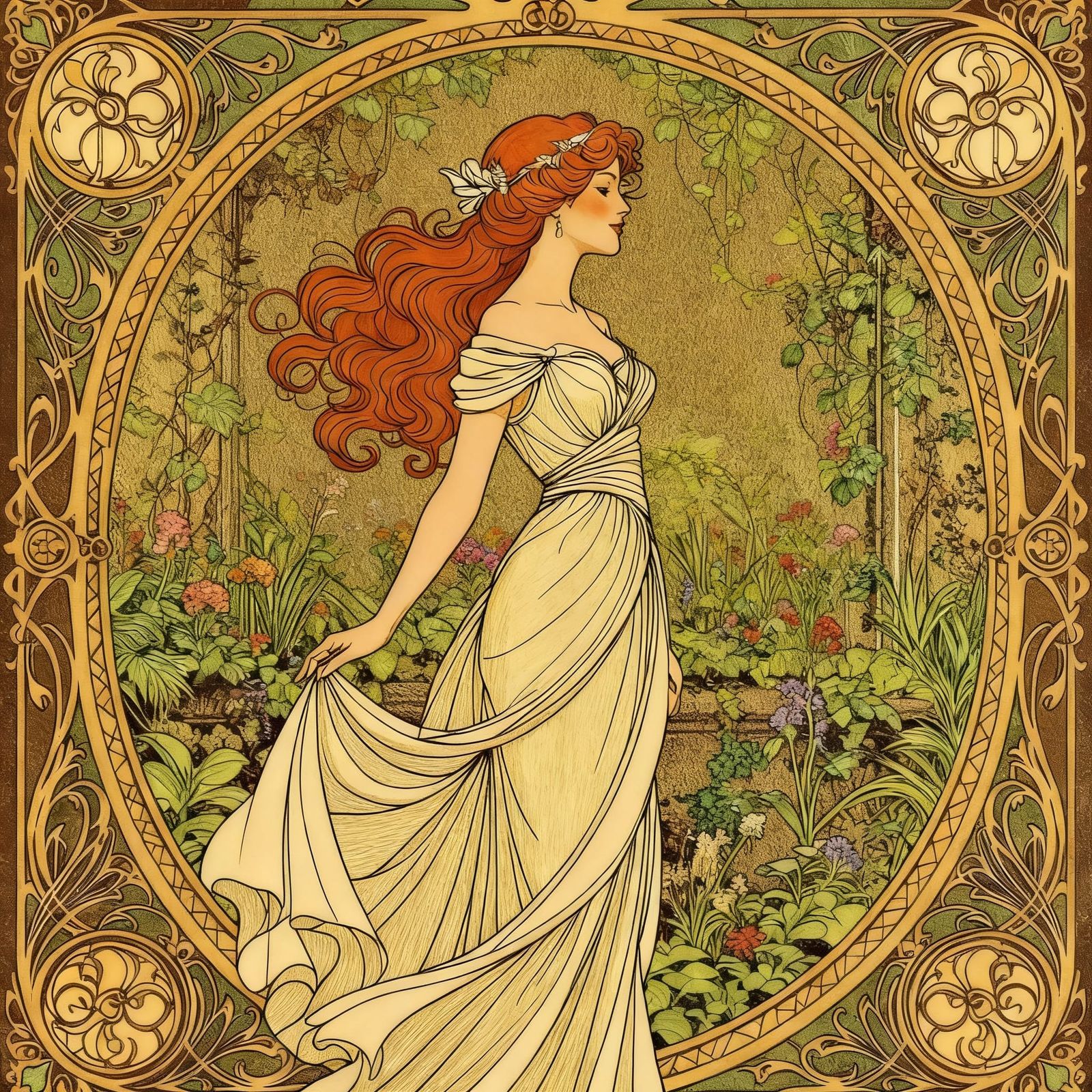 Whimsical Gibson Girl in Art Nouveau Parisian Poster Style