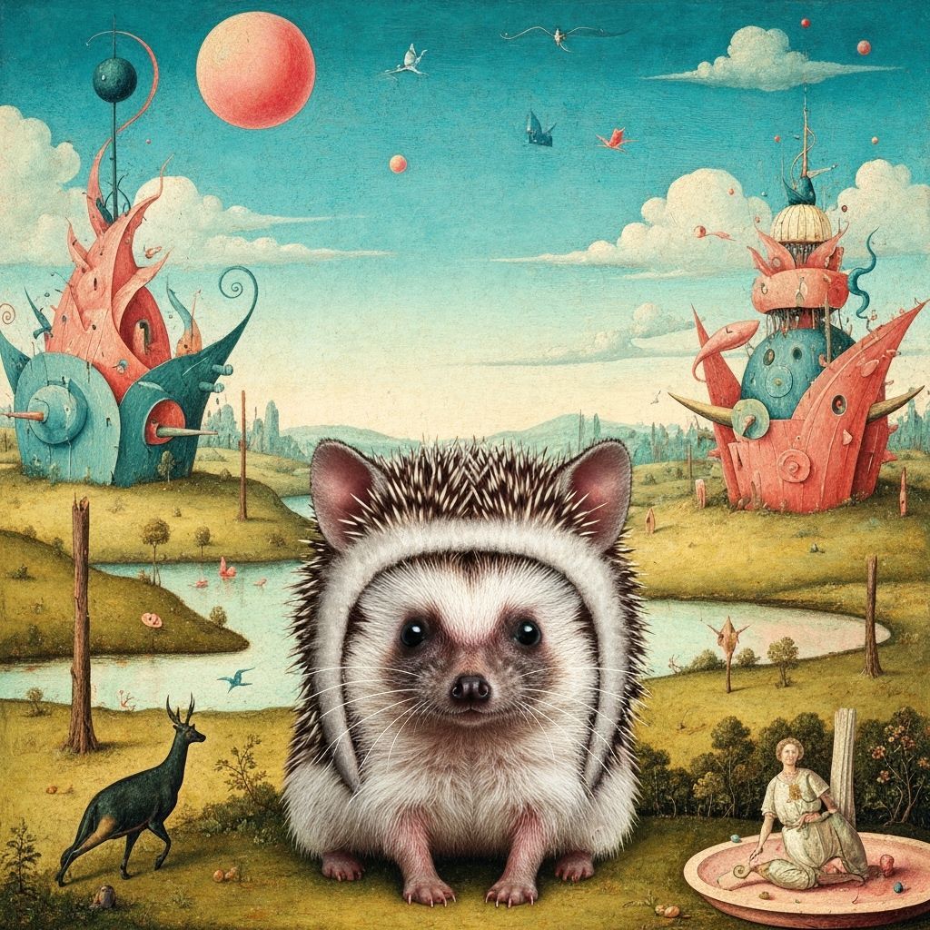 Hedgehog Dreams of Being a Cat in Surreal Pop Art Style
