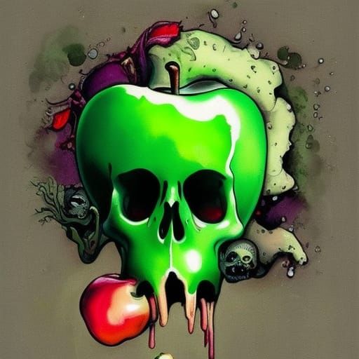 Surreal Poisoned Apple Skull in Vivid Colors