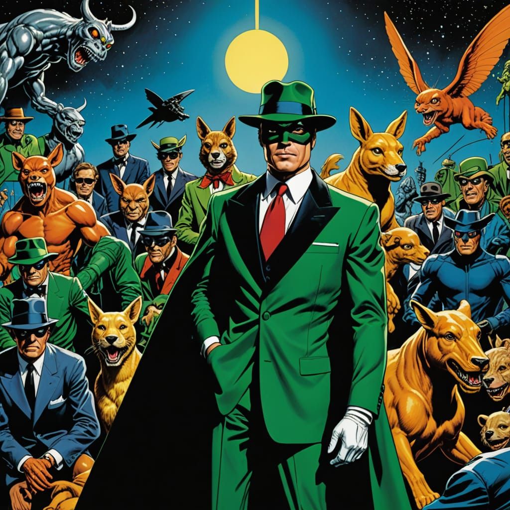 Green Hornet at Animal Gala: Comic Book Art