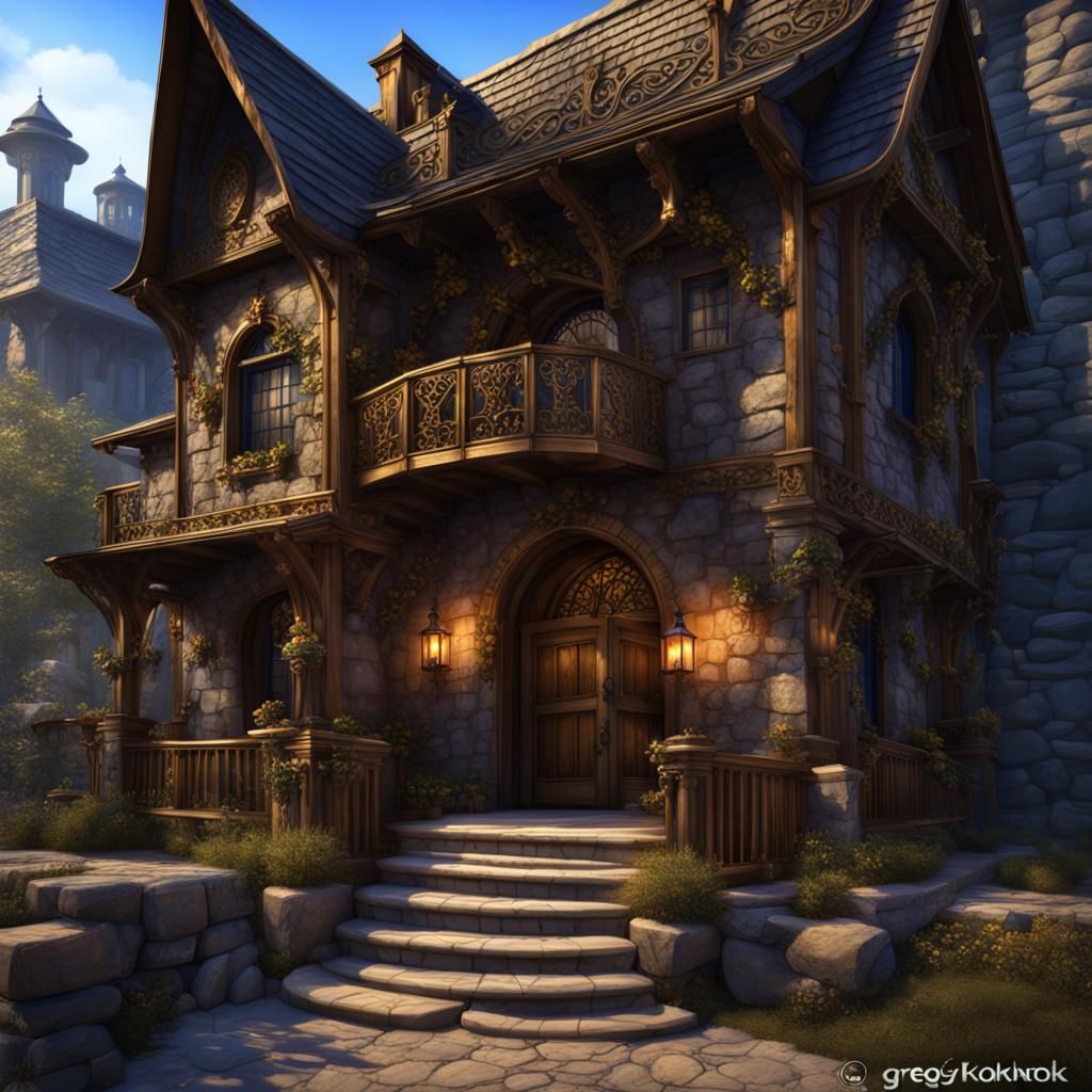 Grand Rustic Inn in Dark Fantasy Style