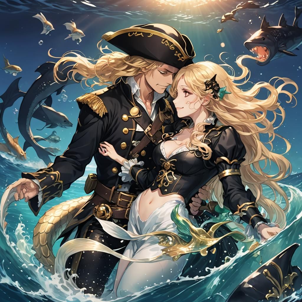 Pirate's Underwater Rescue by Mermaid: Anime Style