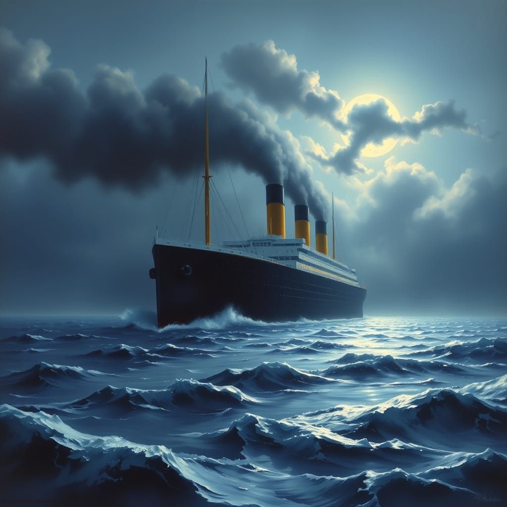 Majestic Ocean Liner Under Moonlit Skies