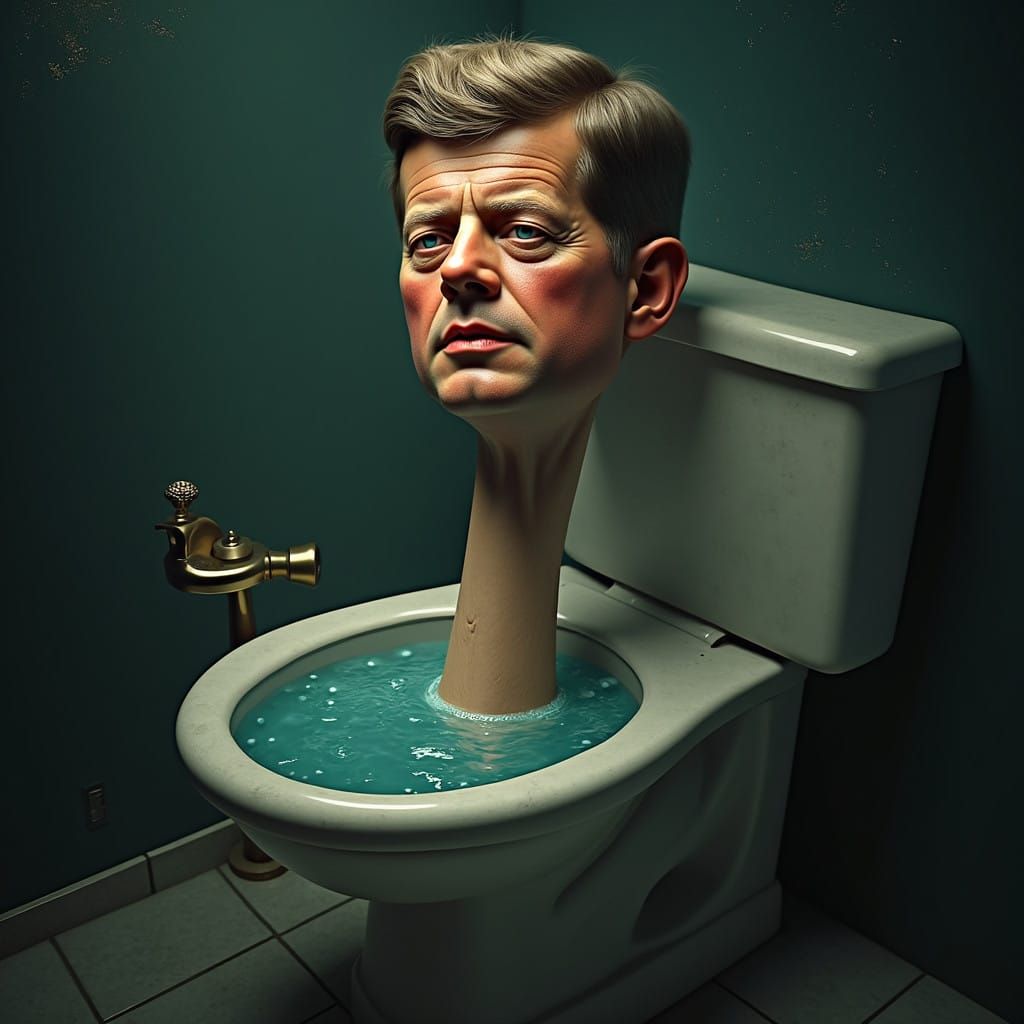 Ethereal Portrait of John F. Kennedy in a Surreal Toilet Sce...