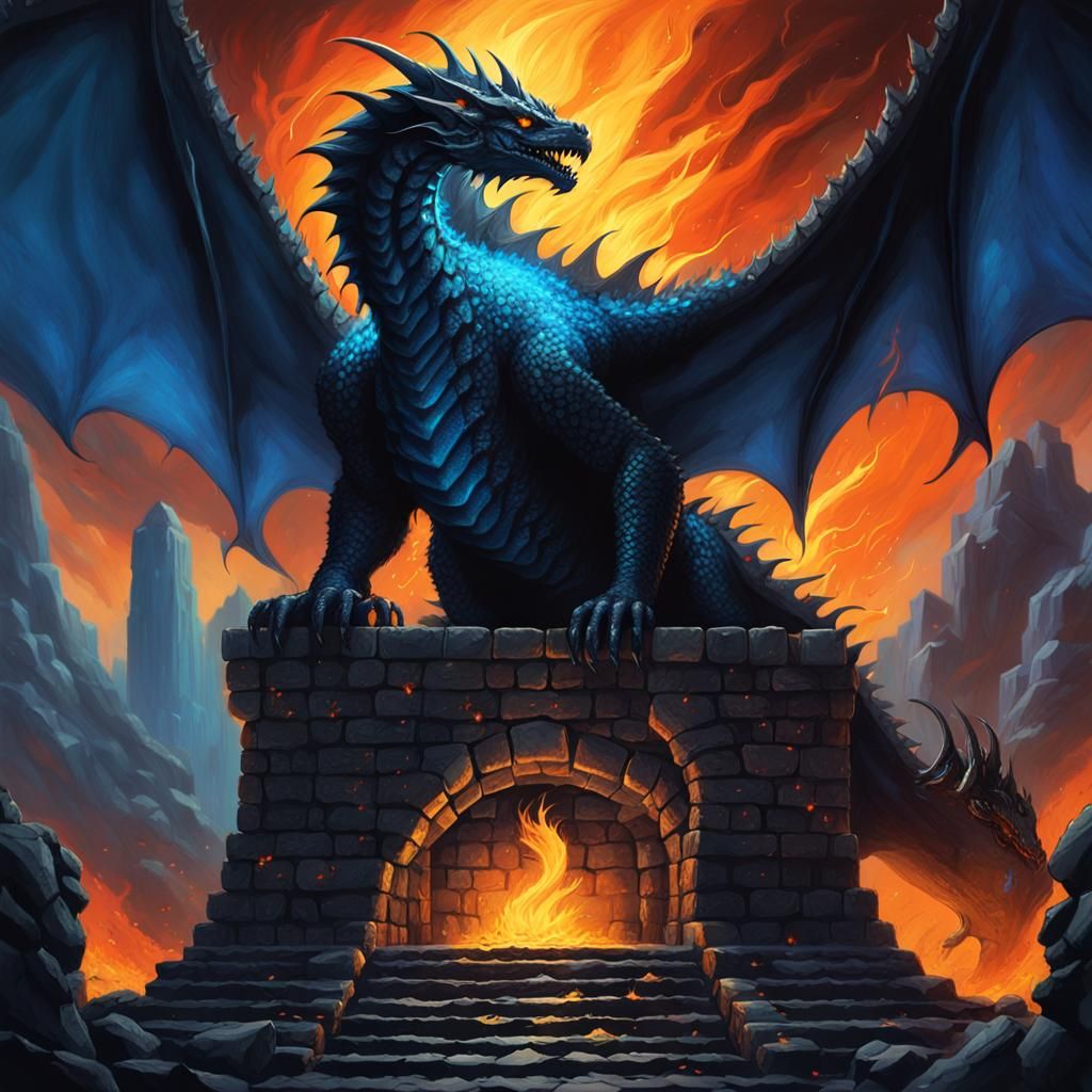 Towering Dragon Breaths Fire in Ancient Ruins