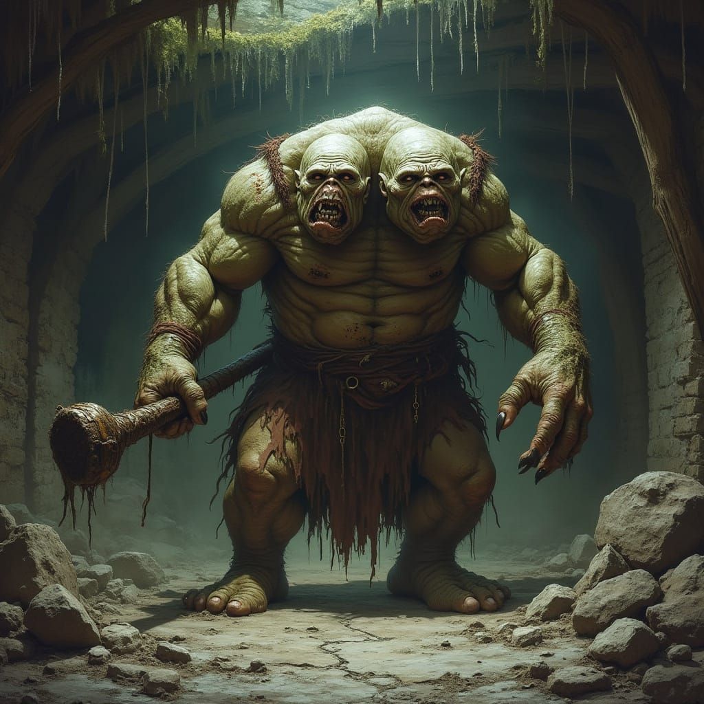 Ogre in Dark Dungeon, Earthy Fantasy Art