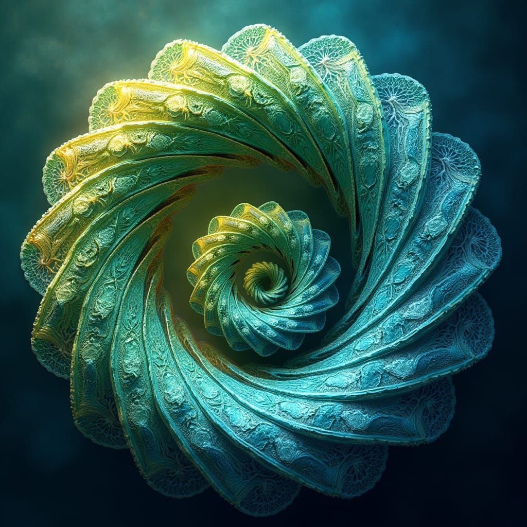 Mesmerizing Green and Blue Fractal Spiral