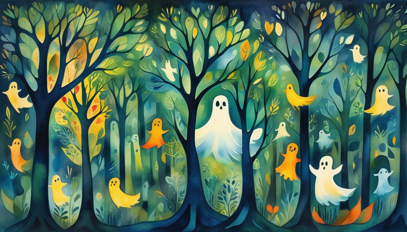 Ghost's Departure: Expressive Watercolor Art in Naive Style