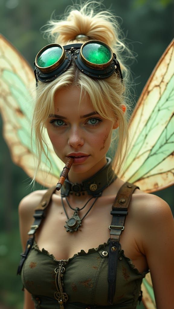 Steampunk Tinkerbell with Industrial Wings in Warm Cinematic...