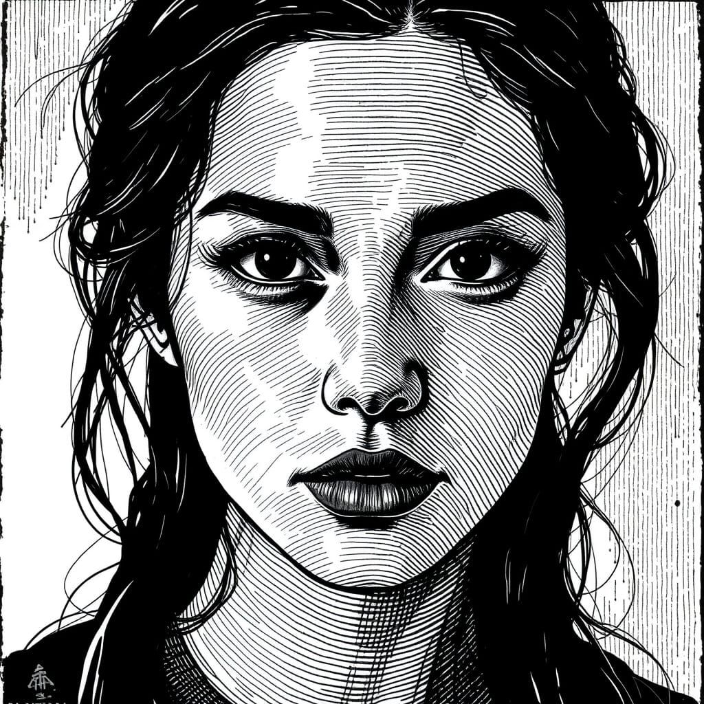 Traditional Crosshatching Portrait of a Woman