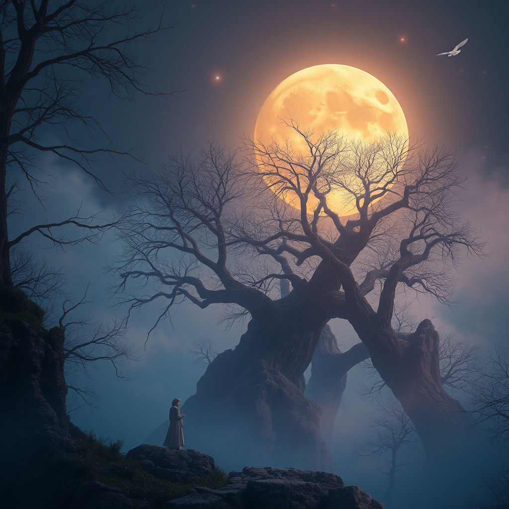 Mystical Moonlit Scene in Ethereal Light