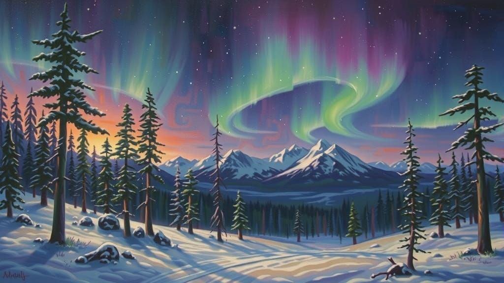 Vibrant Northern Lights in a Winter Wonderland Landscape