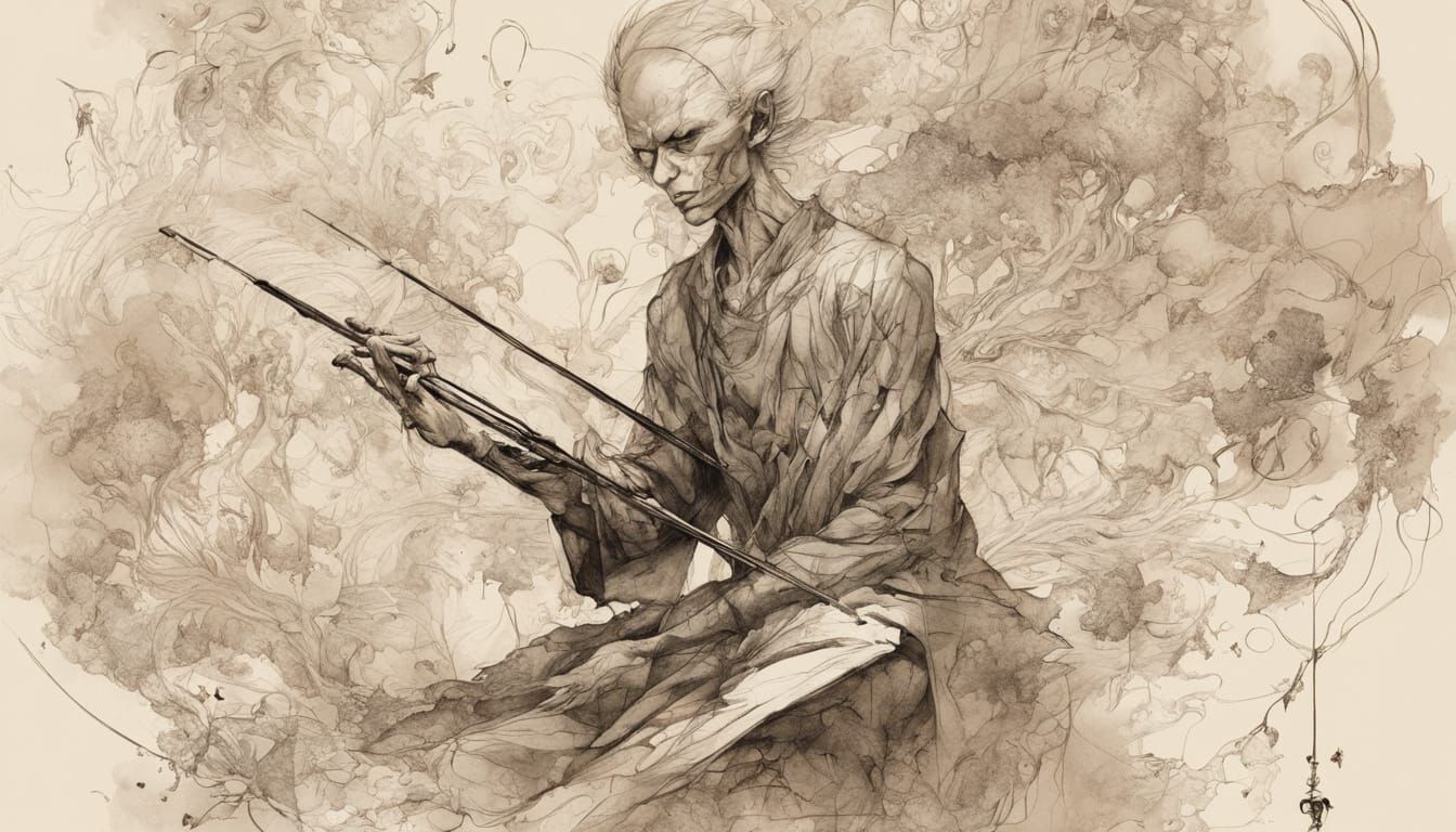 Erhu Faery Tattoo Illustration with Bold Lines