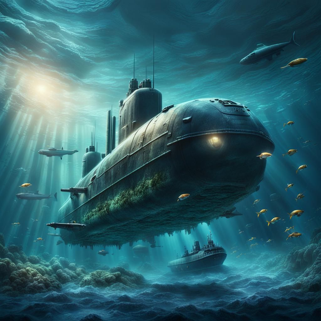 Underwater Submarine Battle from the Surface: Digital Painti...