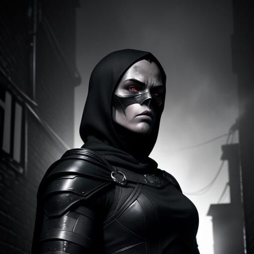 Mysterious Female Ninja in 1950s Noir Alleyway