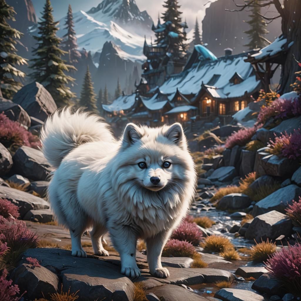 Detailed Matte Painting of Pomeranian-Fox Hybrid