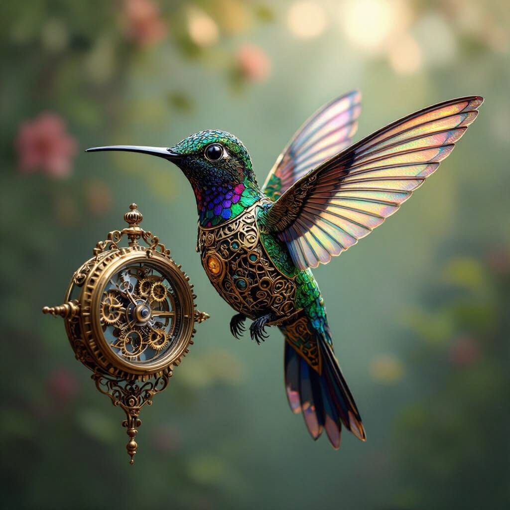 Clockwork Hummingbird with Stained Glass Wings