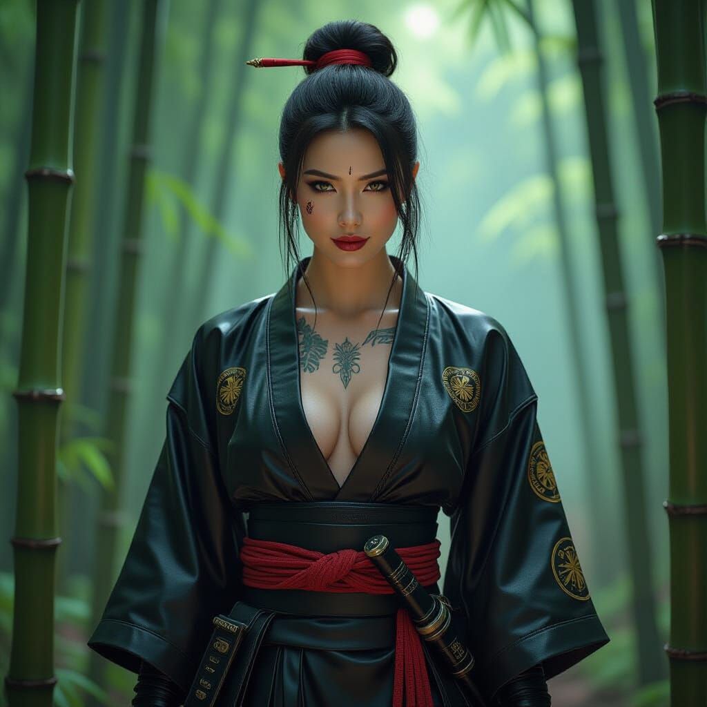 Female Samurai with Tattoos in Cyberpunk Style