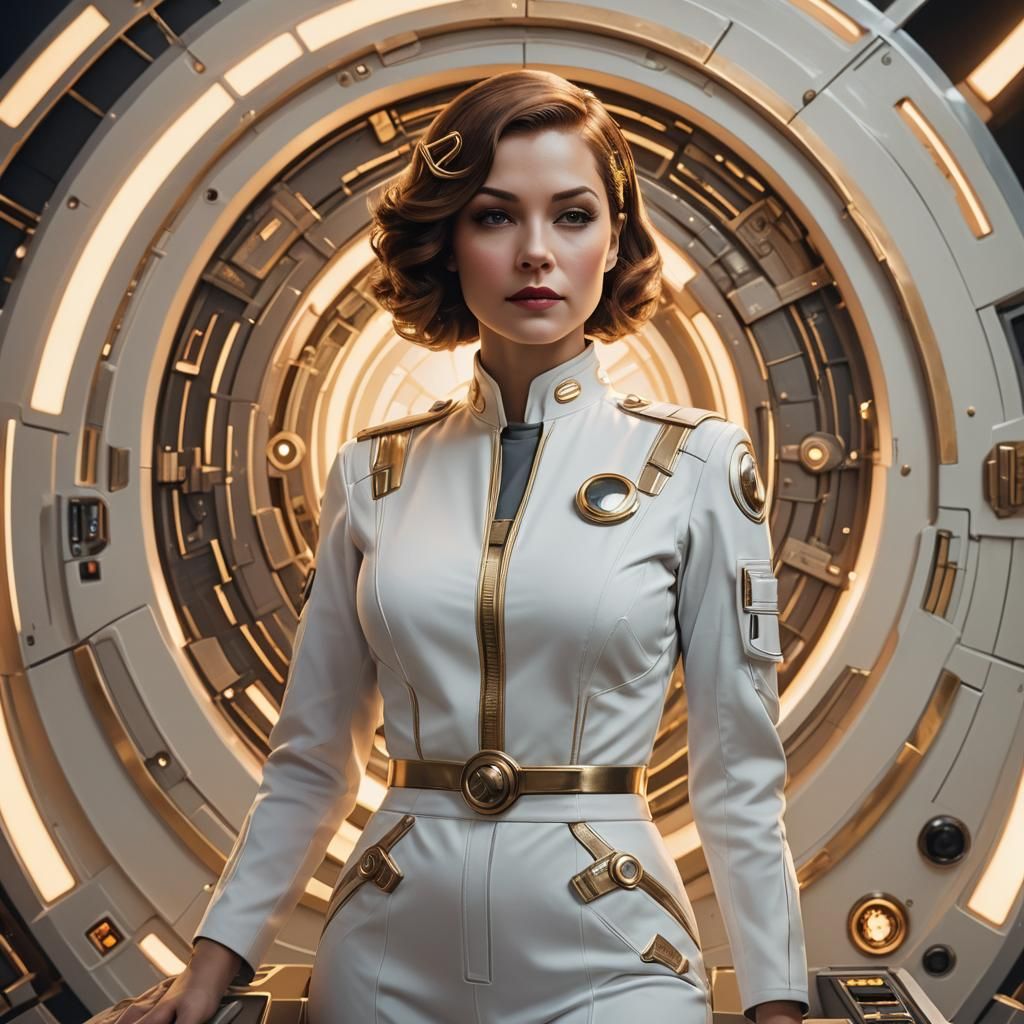 Art Deco Space Nurse in Metallic Style