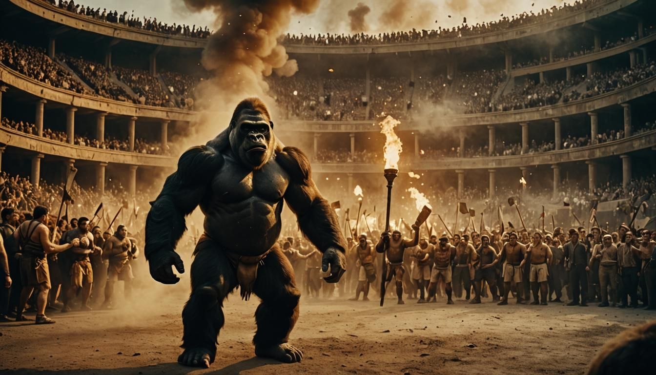Victorious Gorilla Gladiator in Coliseum Film Still