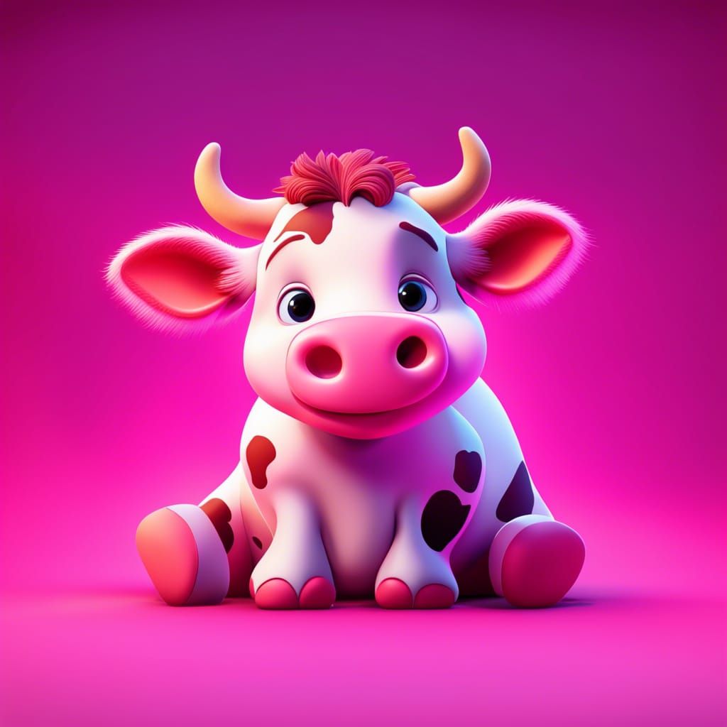 Adorable Pink Baby Cow: 3D Digital Art