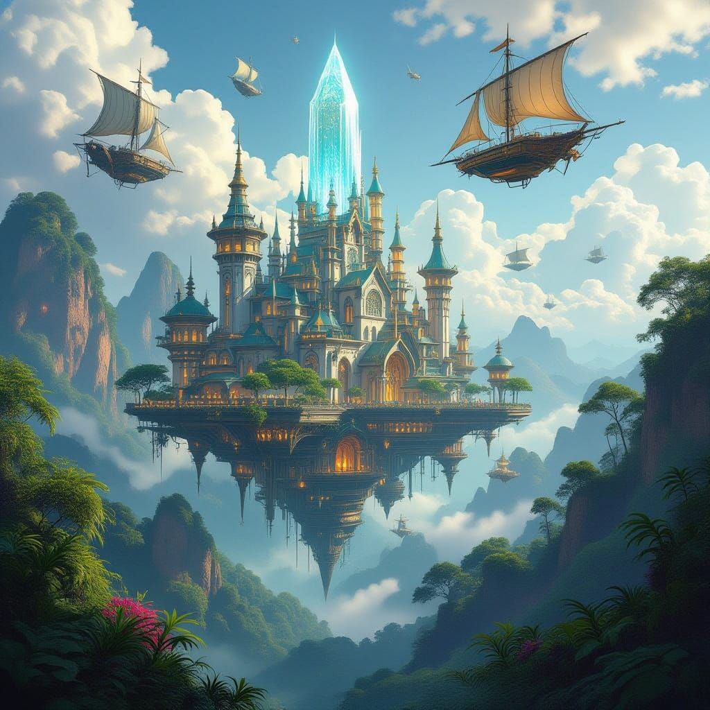 Floating Victorian City Above Jungle Planet