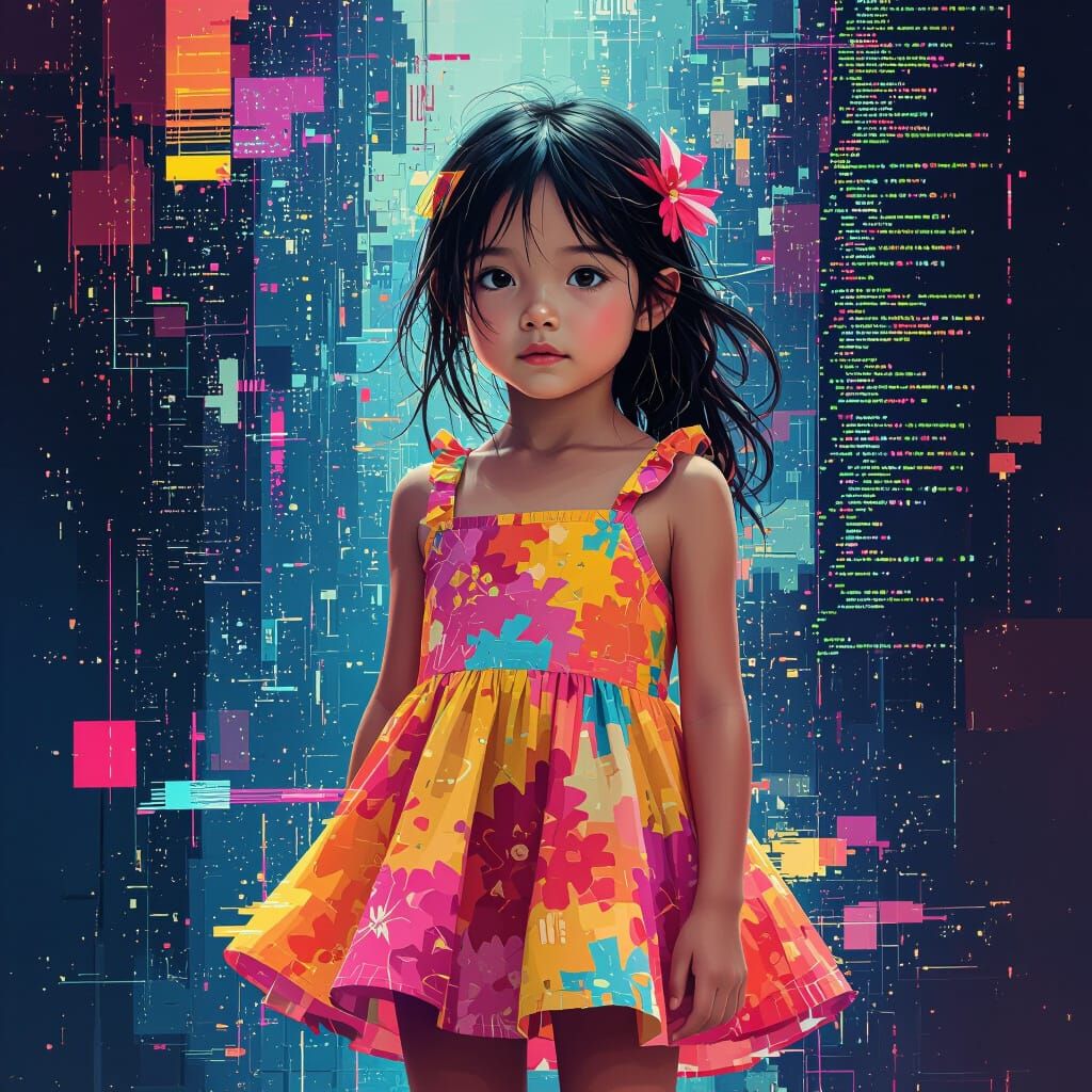 Glitching Girl Portrait in Digital Art Style