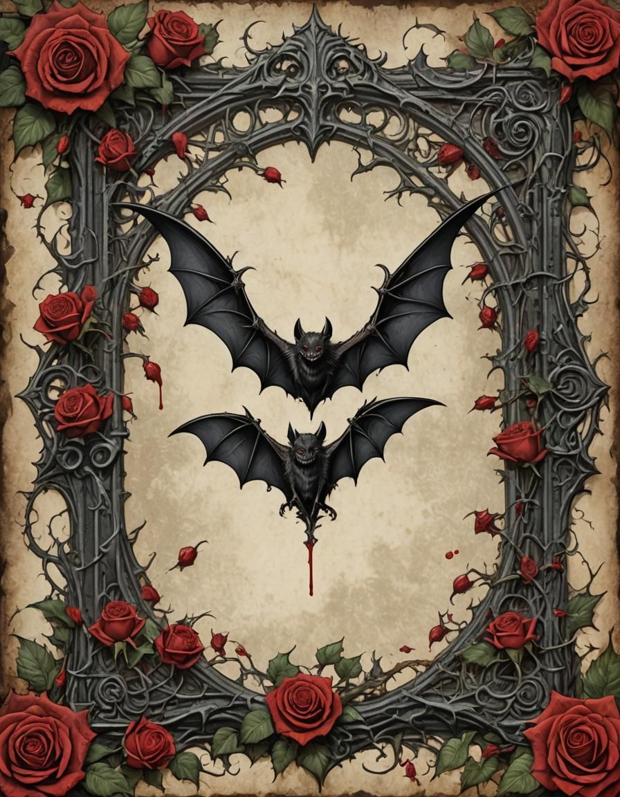 Gothic Bat and Roses Frame in Sinister Style
