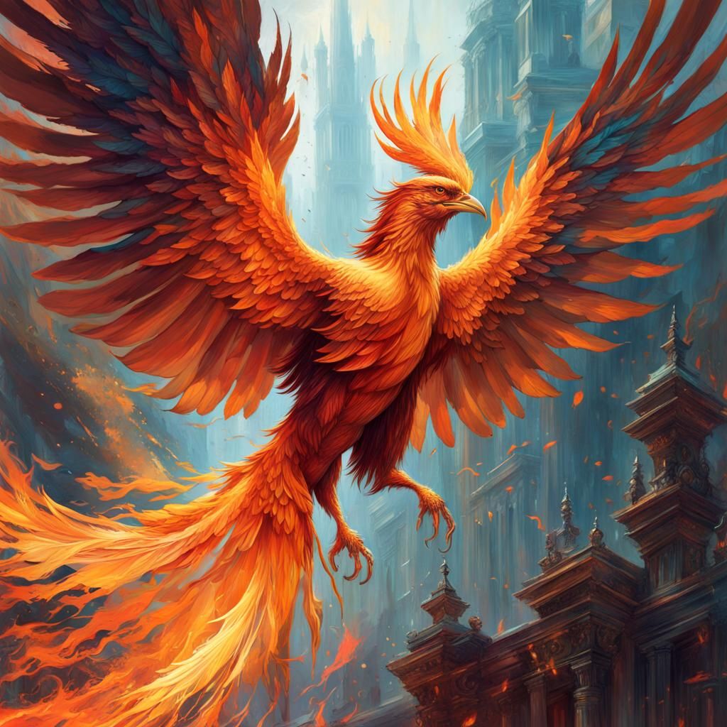 Majestic Phoenix Taking Flight in Leaping Flames