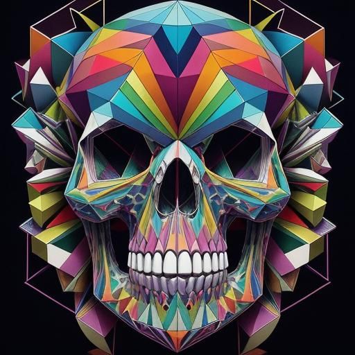 Rainbow Geometric Skull in Pop Surrealist Style
