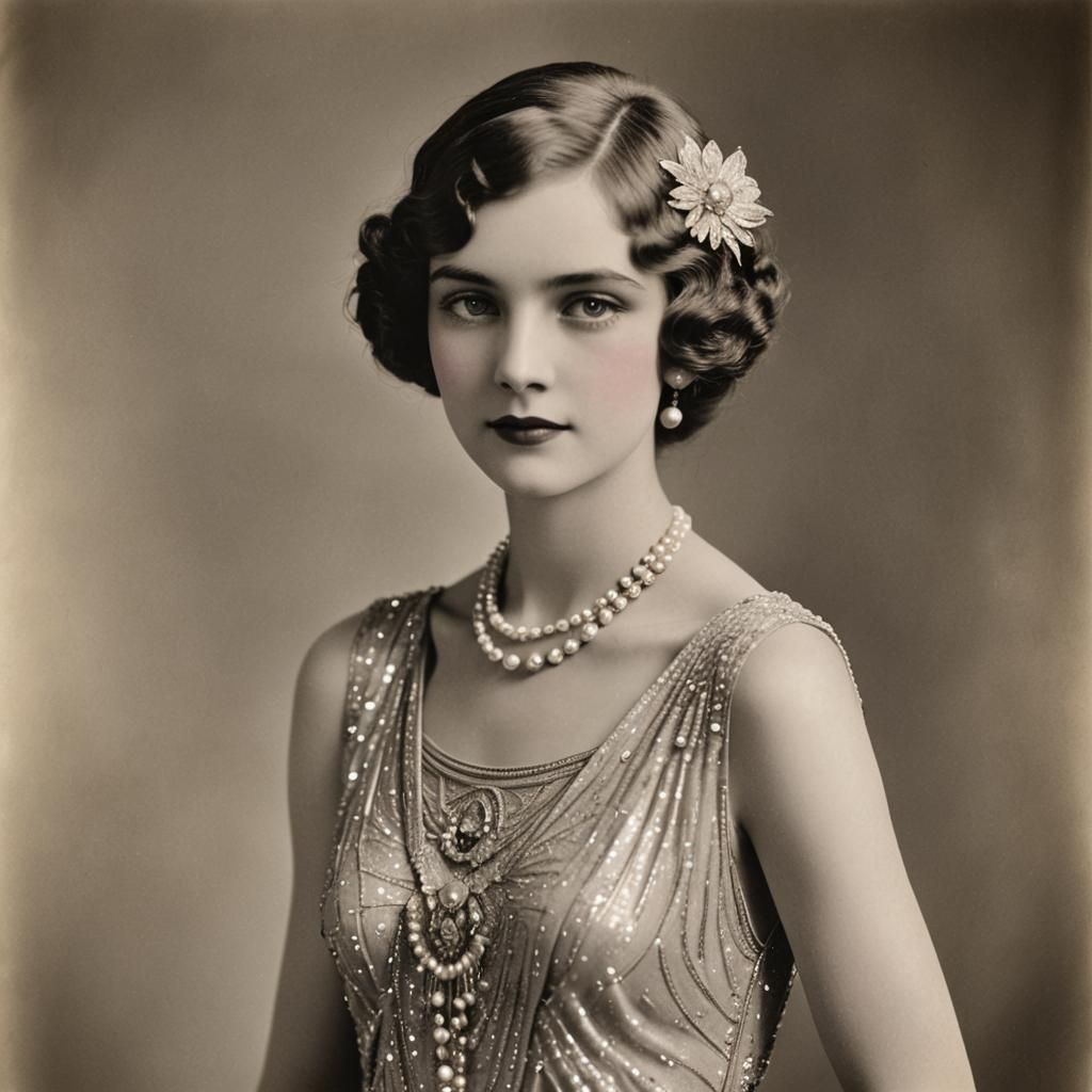 Elegant 1920s Debutante in Luxurious Gown
